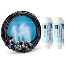 Patio Misting System with Brass Nozzles, 26FT Outdoor Cooling Kit, Hose Compatible with Filters