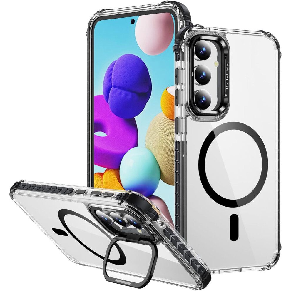 Military Grade Clear Rainbow Case For Galaxy S23 – Shockproof, Wireless Charging, Built-In Lens Holder & Kickstand, Compatible With Samsung Galaxy 9365509591536