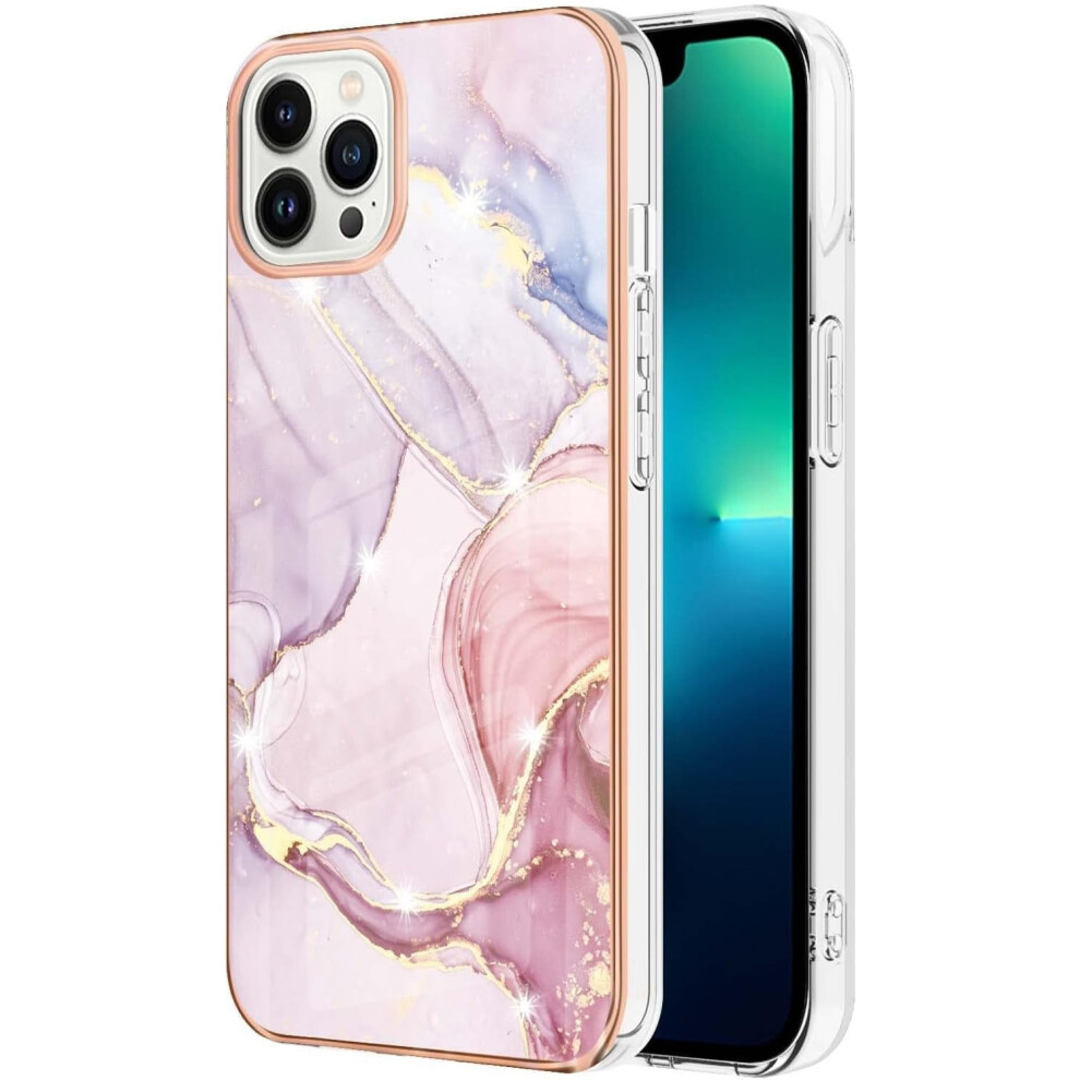 Compatible With Iphone 14/13/12/11 Pro Max Plus Mini Â Slim Luxe Marbling Pc+Tpu Case, Shockproof, Bezel Raised, Rose Gold 9365509592182