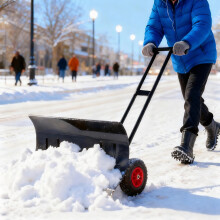 Snow Shovel with Wheels, 29Inch Wide Blade Ergonomic Adjustable Handle for Driveway and Sidewalk