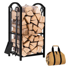 28 Inch Tall Firewood Rack with Elevated Log Storage for Indoor Fireplace or Outdoor Patio