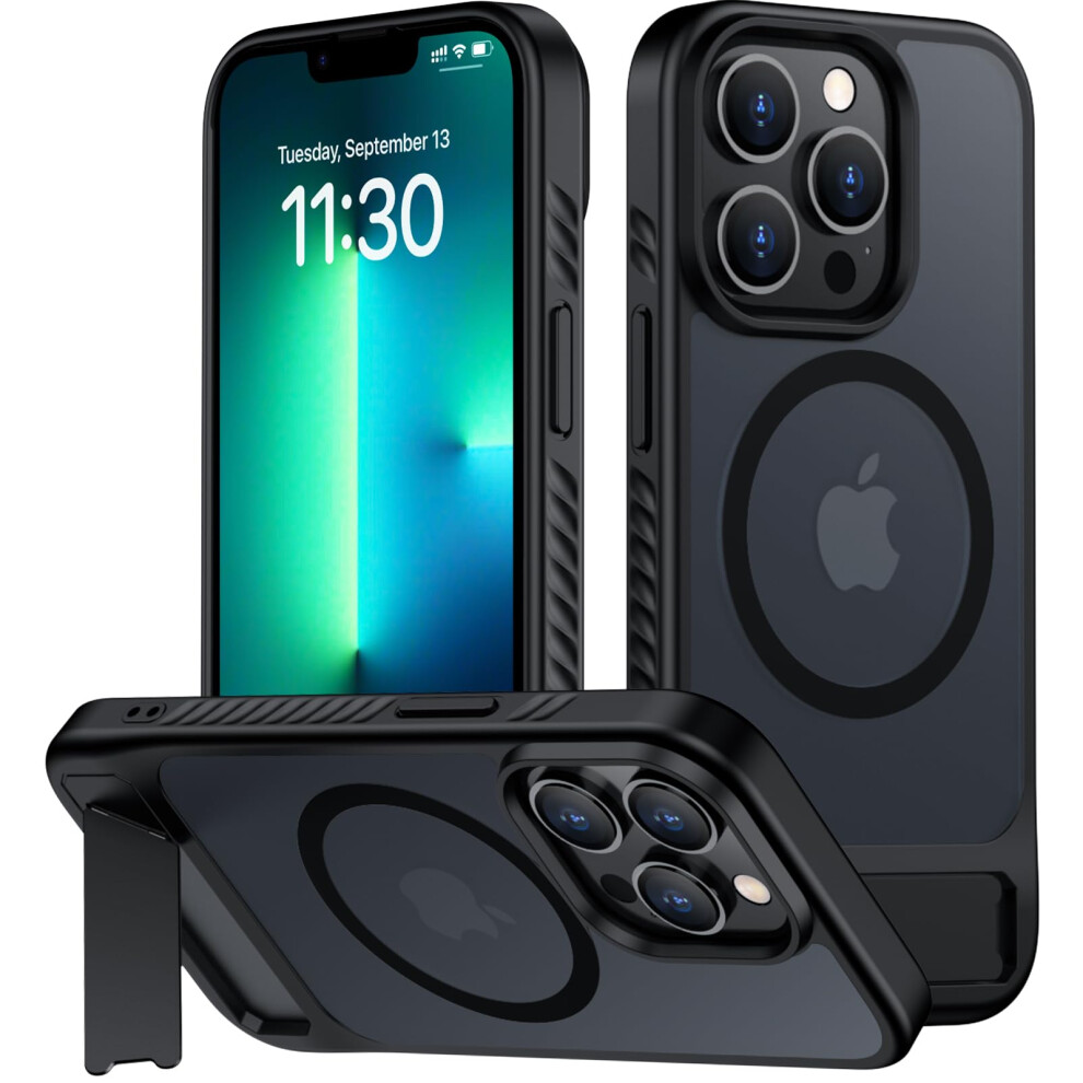 3Position Kickstand, Militarygrade Shockproof Protective Matte Cover Case For Magsafe Iphone 13 Pro Black 9330225017509