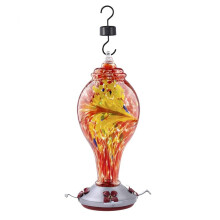 Handblown Painted Glass Hummingbird Feeder for Garden, Attracts Wild Birds, Easy Hanging Design