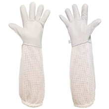 Goatskin Beekeeping Gloves Large with 3Layer Ventilated Mesh Sleeves and Elastic Cuffs