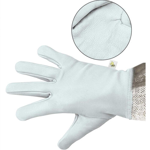 Goatskin Beekeeping Gloves Large with 3Layer Ventilated Mesh Sleeves and Elastic Cuffs 2