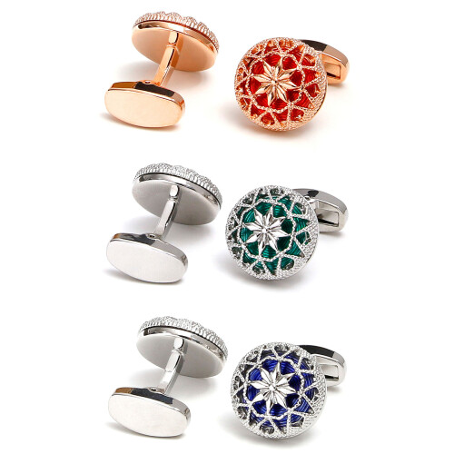 Easy to Wear Men's Cufflinks Featuring Hollow Pattern Made-Red 1