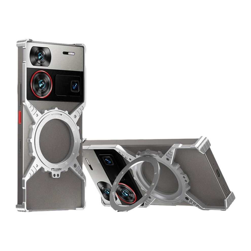 Aluminum Case With 360 Rotating Kickstand, Magnetic Ring Holder, Shockproof Cover For Zte Nubia Z70 Ultra Silver 9330225017967