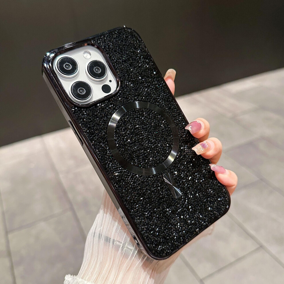 Luxury Glitter Bling Case For Iphone 16 Pro Max With Diamond Rhinestone, Shockproof Slim Protective Cover Black 9330225017974