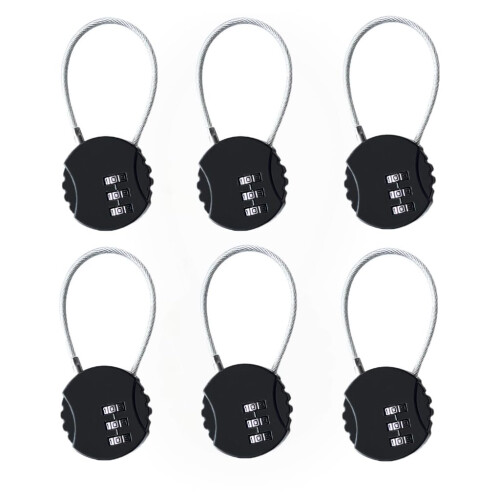 Cable Combination Lock with Flexible Cable Design, 3 Digit Code for Travel Luggage, Gym, School – Black