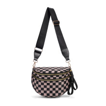 Oversized Checkered Crossbody Fanny Pack for Women, Large Nylon Sling Belt Bag with Adjustable Strap