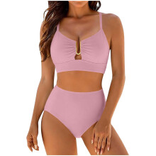 2 Piece Set U- Cutout Popular Swimsuit High Textured-Pink XXL