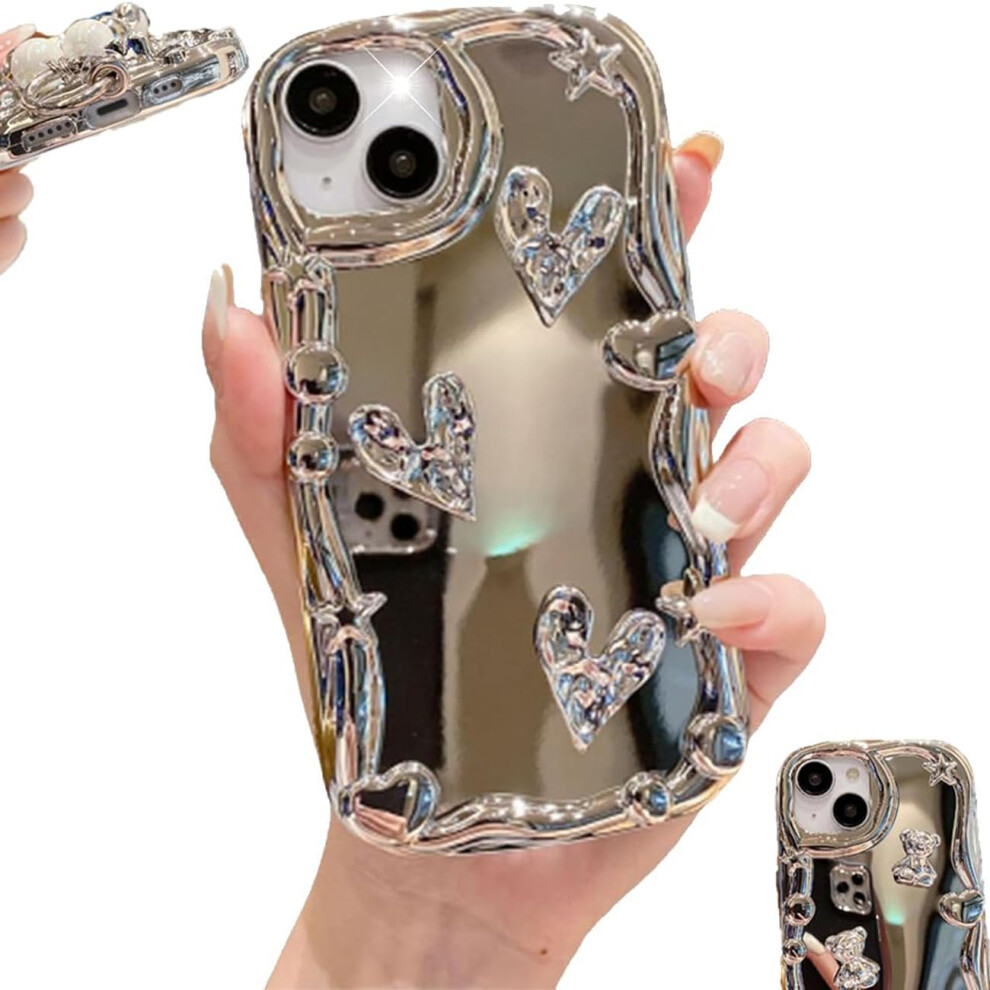 Heart Mirror Case With Chain, 3D Plated Tpu Cover With BuiltâIn Makeup Mirror For Iphone 12 Pro Max Silver 9330225018865