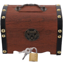 Vintage Wooden Money Saving Box with Lock for Coins and Cash Home Decor Gift