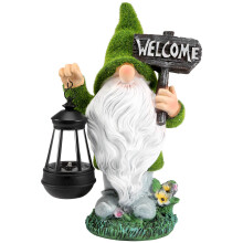 Flocking Gnome Solar Garden Statyer Utomhusdekor Flockad Gnome med Solar Lykta Figurine DväRgar Jardim Yard Ornaments