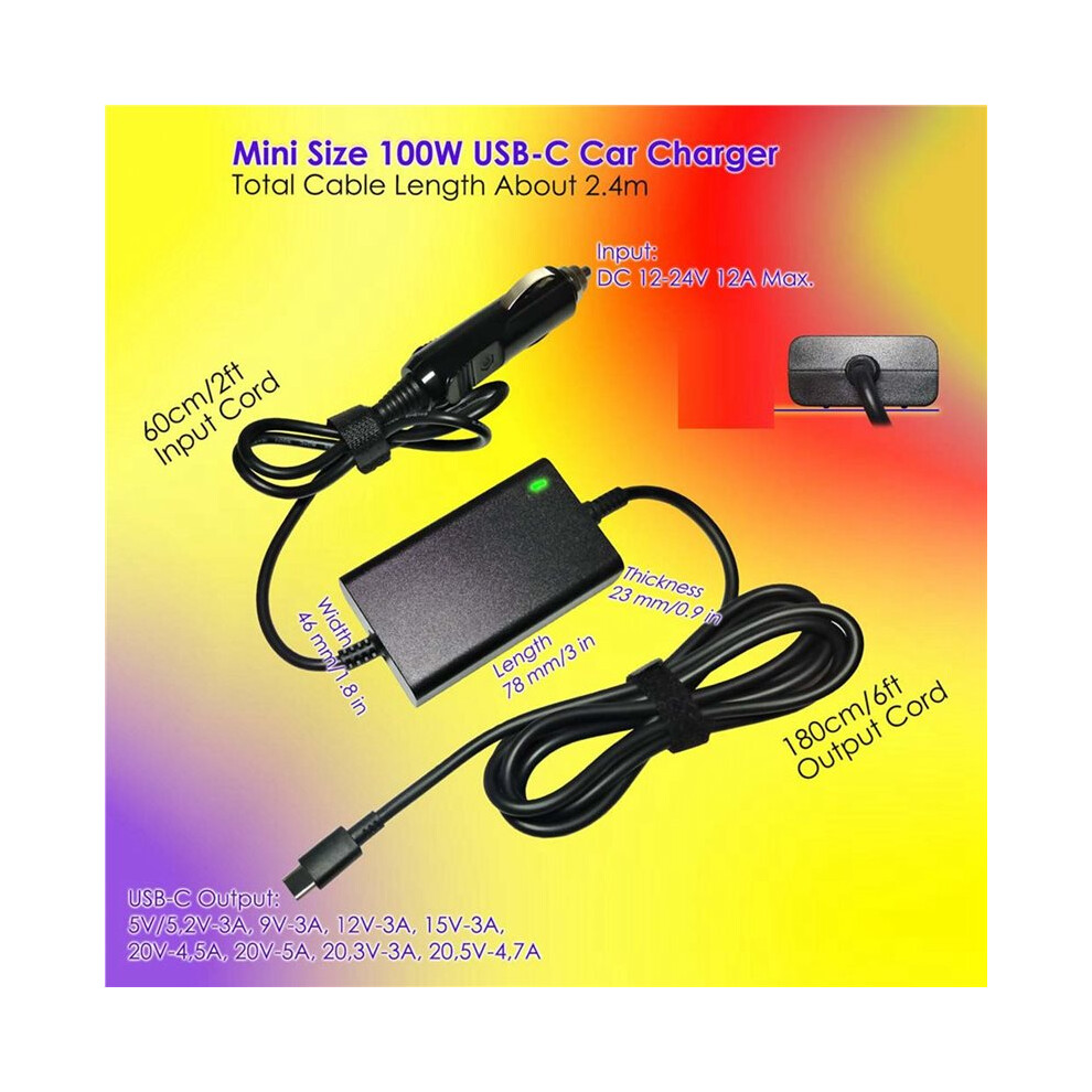 10X 100W 12V-24V Universal Car Charger Usb-C Pd 5V 9V 12V 15V 3A 20V 5A For Book Laptops Tablets Smartphones Black 6032398898239