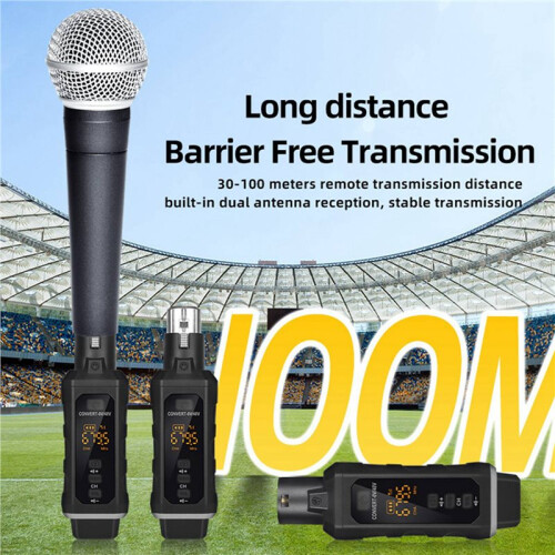 2X UHF XLR Adapter System Wireless Microphone Transmitter Receiver System for Dynamic Microphone Guitar Audio Mixer 2