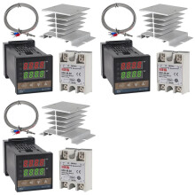 3X PID-Temperaturregulator REX-C100 Termostatsats Högspänning 100ACV Till 240ACV+SSR Relä 40DA+ K-Sond