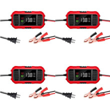 4X Carregador de Bateria de Carro 12V 2A com Tela Digital, Ferramenta de Carregamento de Bateria Inteligente, Carregador Lento, Mantenedor para Carro,