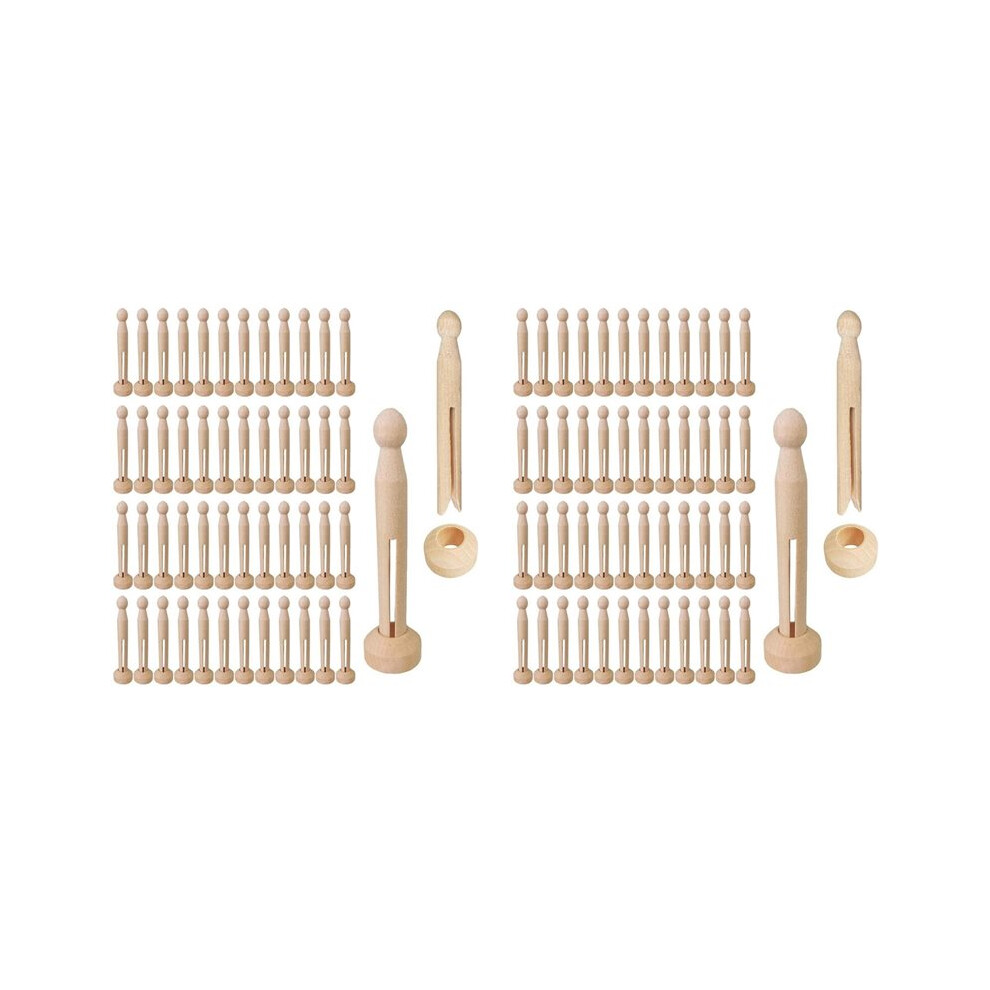 100 Sets Unfinished Wood Doll Pins Doll Clothespins Wooden Round Peg Wood Clothespins And Stands Supplies 6033072564174