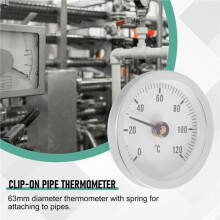 20 PCS 63mm Pipe Clip- Dial Thermometer Temperature Round Plate Gauge with Spring,Range 0-120, Aluminum Case