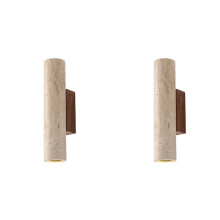 2X Wood LED Wall Lights Bedroom Bedside Lamp Sconce Nordic Modern Simple Yellow Travertine Bathroom Stair Mirror Light