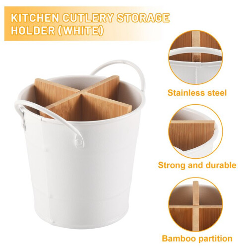 Kitchen Cutlery Organizer Knife Stand Storage Holder Separate Spoon Fork Chopstick Kitchenware Cooking Tool Bucket White 1