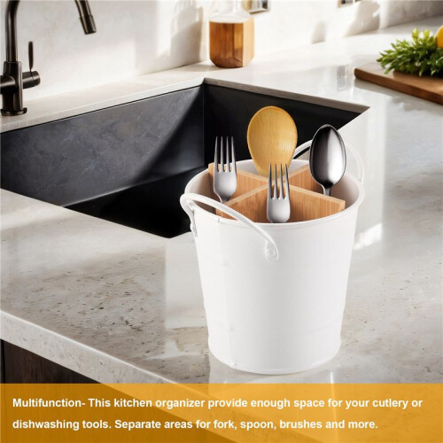 Kitchen Cutlery Organizer Knife Stand Storage Holder Separate Spoon Fork Chopstick Kitchenware Cooking Tool Bucket White 2