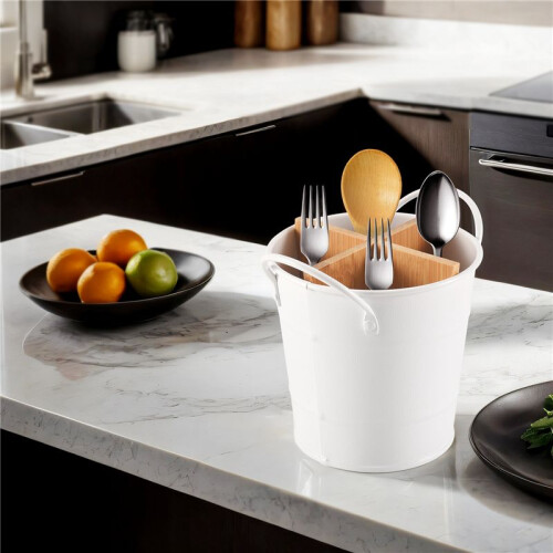 Kitchen Cutlery Organizer Knife Stand Storage Holder Separate Spoon Fork Chopstick Kitchenware Cooking Tool Bucket White