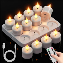 Rechargeable Flameless Tea Lights Candles:24Pc Battery Operated Tea Light Candles,LED Flickering Votive Tealight Candles