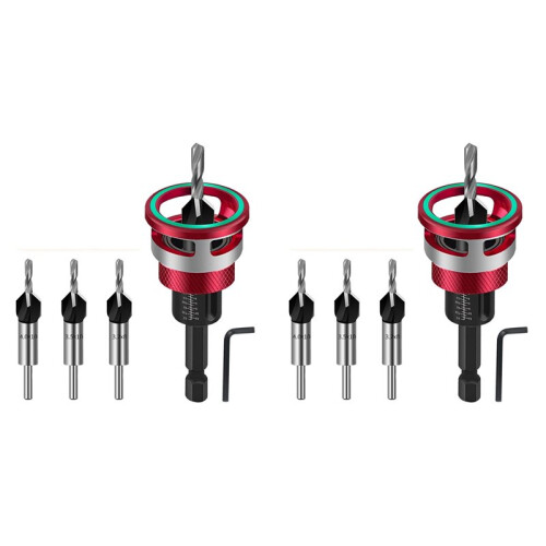 2X Countersink Drill Bit Set 6-Piece Countersink Wood Drill Bit with Depth Stop,Precision Drilling for Woodworking