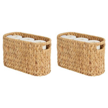 2X Toilet Paper Storage Basket, Water Hyacinth Wicker Storage Holder for 6 Rolls Toilet Paper with Built-in Handles