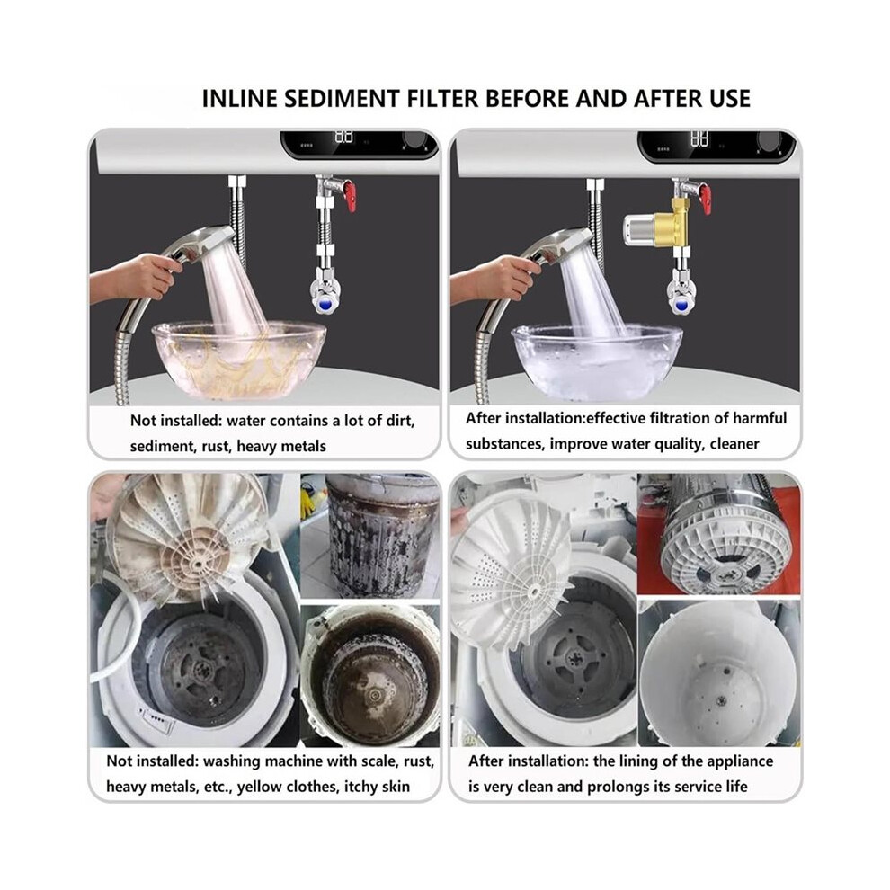 2X Brass Sediment Filter, Reusable Sediment Water Filter, Inline Washer Filter For Washing Machine, Shower,Garden Hose 6033387154237