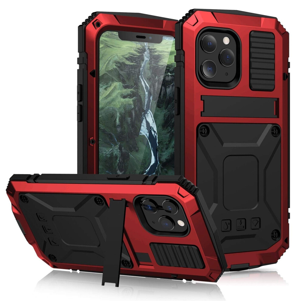 Metal Case Shockproof Aluminum 360 Full Protection Cover With Kickstand 6.1 For Iphone 12 Pro Red 9330225019695