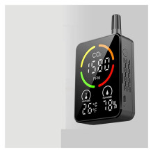 CO2 Detector with Temperature and Humidity Sensor, Compact Black Air Quality Monitor 112*35.5*80