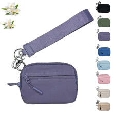 Women's Waterproof Nylon Wristlet Wallet with Keychain Holder Purple Travel Purse