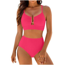 2 Piece Set U- Cutout Popular Swimsuit High-rose red XL