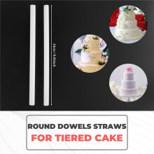 50 PCS Plastic White Cake Dowel Rods for Tiered Cake Construction and Stacking (0.4 Inch Diameter 9.5 Inch Length)