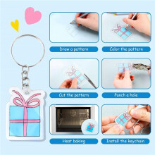 60PCS Shrink Plastic Sheets for Kids with 60 Keychains & 200 Jump Rings, Shrink Films Papers,for DIY Handprint Keychains