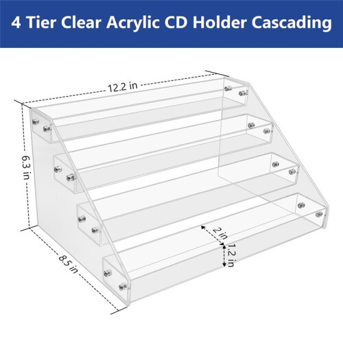 4Tier Clear Acrylic CD Holder Cascading CD Storage Rack,DVD/CD Display Rack & Vinyl Record Storage Stand 2