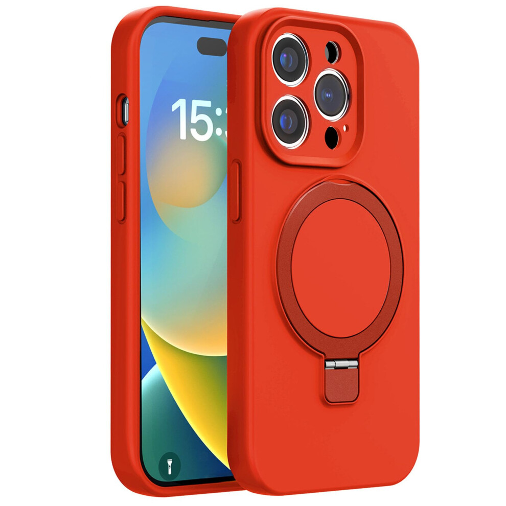 Magnetic Silicone Case With Kickstand, Shockproof Liquid Cover, Wireless Charging Ready, For Iphone 15 Pro Red 9330225020127