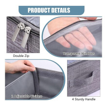 50L Under Bed Storage Box with Lid, Foldable Linen Storage Box with Sturdy Sidewalls/Bottom and Adjustable Dividers PVC