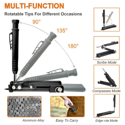 2X Multifunctional Scribe Tool, Construction Pencils , Carpentry Tools with Deep Hole Pencil, DIY Woodworking Scriber 1