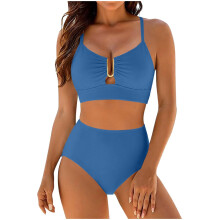Ensemble 2 pièces, maillot de bain populaire à découpe en-Bleu S