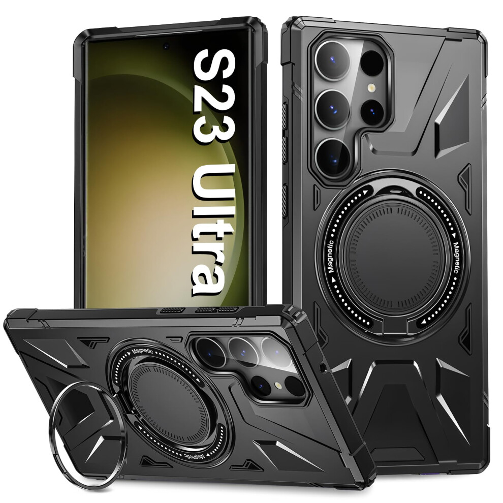 Case For Samsung Galaxy S23 Ultra, Magsafe Compatible Shockproof Cover With 360 Rotatable Ring Stand, Black 9073542726081