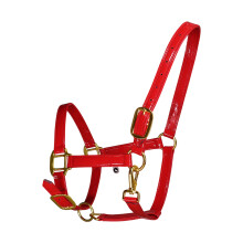 Garnitures en métal d'or d'or de têtière en cuir-Rouge M