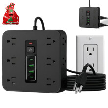16in1 Power Strip Surge Protector with Switch, 3 USB and 2 TypeC Fast Charging Ports, Flat Plug for Home and Office