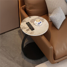 Modern Round Nightstand with Storage, Small Slate Side Table, White Frame for Bedroom