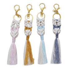 4 Stuks Macrame Sleutelhangers Boho Geweven Bag Charms met Kwasten Handgemaakte Accessoire voor Autosleutel Purse Supplies
