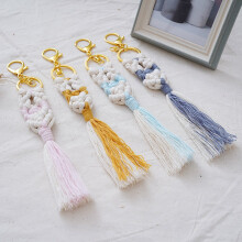 4 StüCk  Makramee SchlüSselanhäNger Boho Gewebte Tasche Charms mit Quasten Handgefertigtes ZubehöR für Auto SchlüSsel GeldböRse ZubehöR