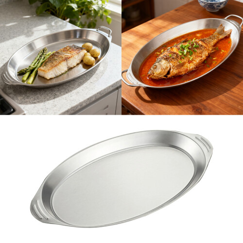 Oval Serving Platter Rusts Resistant Stainless Steel With-M 1
